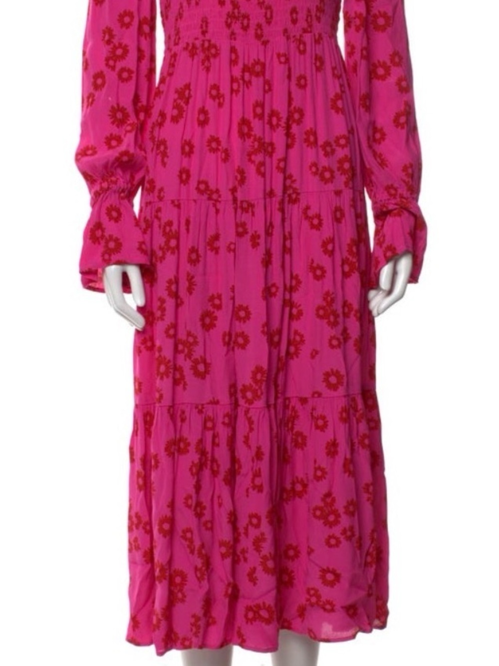 Kitri Pink Floral Tiered Midi Dress